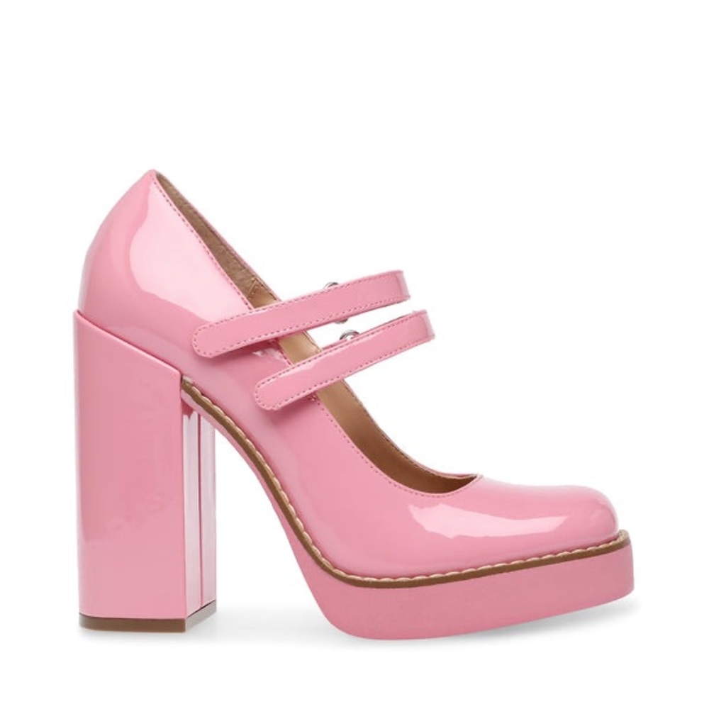 Steve Madden Pink Patent Mary Jane Block Heel Pumps